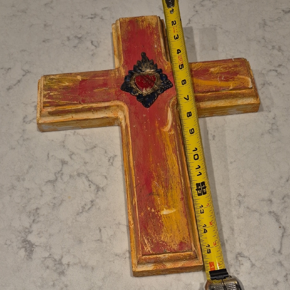 Rustic Wooden Cross with Sacred Heart Design Bought In Sante Fe.